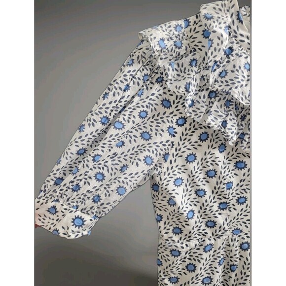 Julia Amory Size Large 100% Cotton Blue White Maxi Dress Prairie Spring Summer - Picture 4 of 11